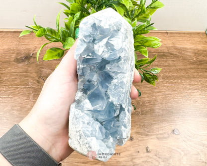 Blue Celestite Tower Obelisk One Natural Side