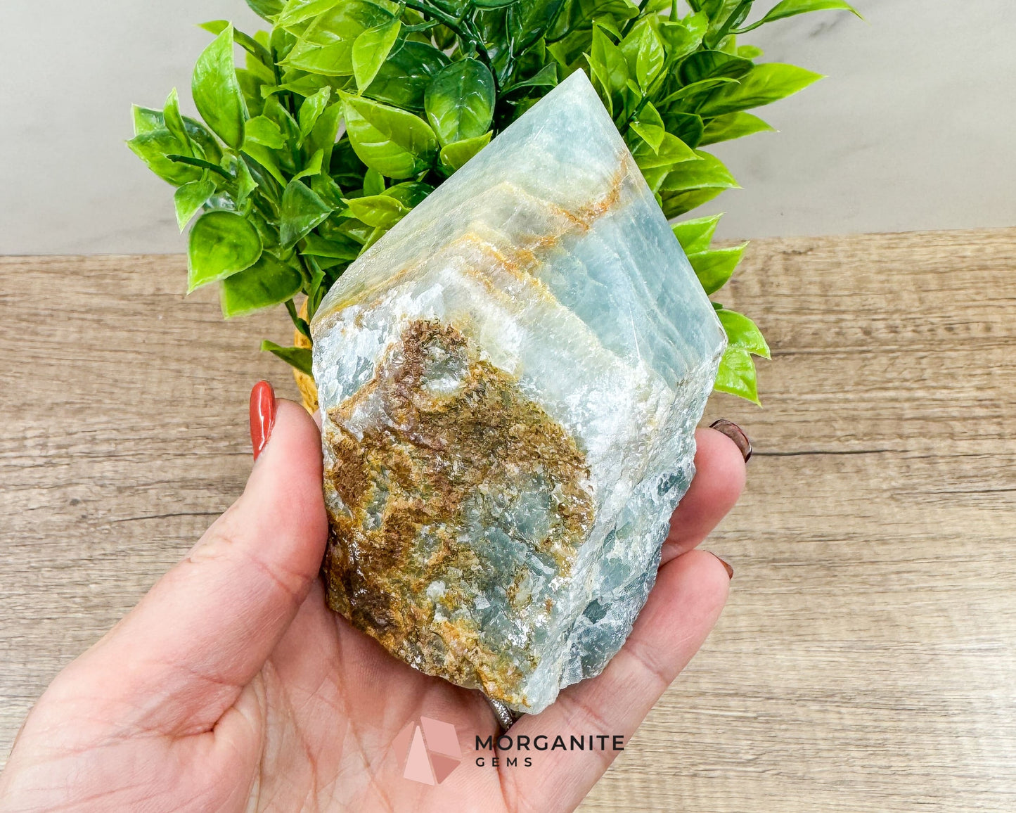 Blue Onyx Half Rough Cut Base Point – Natural Healing Crystal for Emotional Balance & Meditation