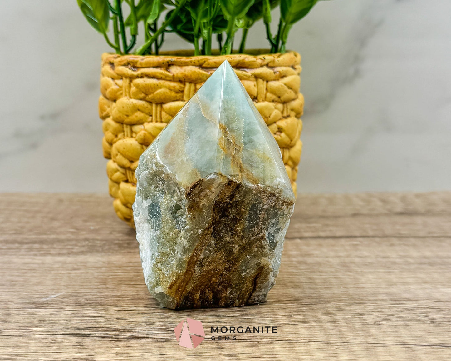 Blue Onyx Half Rough Cut Base Point – Natural Healing Crystal for Emotional Balance & Meditation
