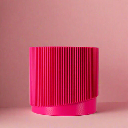 Mid-Century Ribbed Planter with Drainage and Saucer in Multiple Colors, 3D Printed Planter with Unique Modern Design, Lightweight, Wave