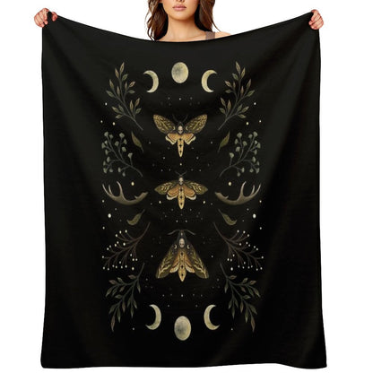 Death Head Moths Night Throw Blanket