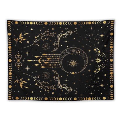 Celestial Moon with Floral Accents Tapestry