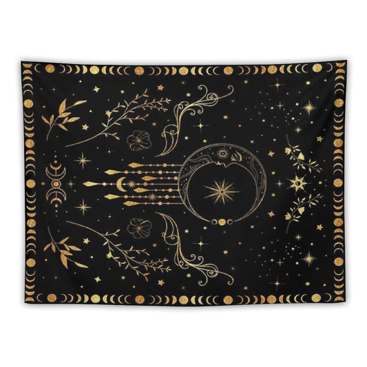 Celestial Moon with Floral Accents Tapestry