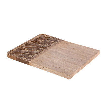 Carved Wood and Marble Cutting Board with Ornate Detail
