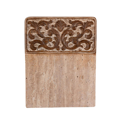 Carved Wood and Marble Cutting Board with Ornate Detail