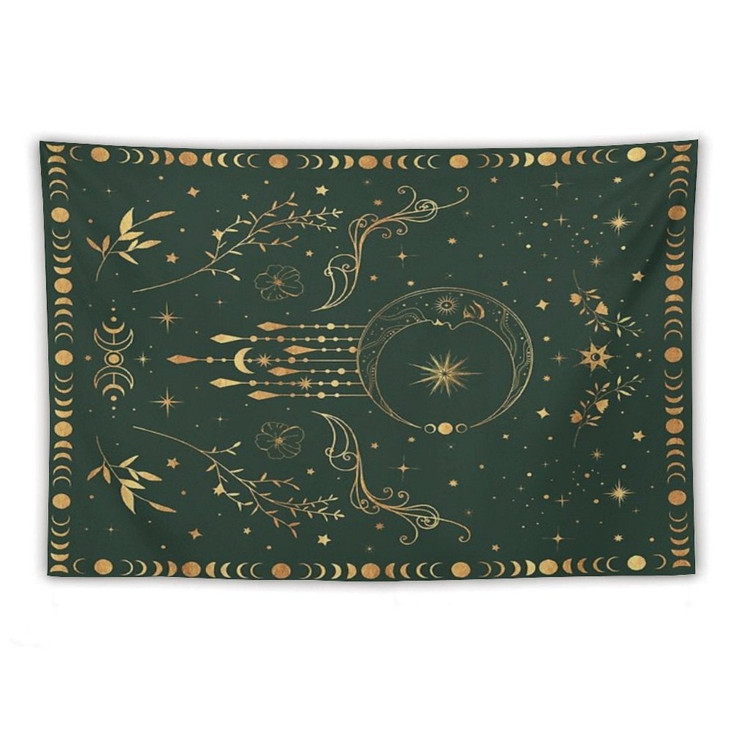 Sage Green & Gold Moon Tapestry