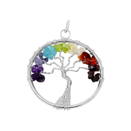 Rainbow Chakra Wire Wrapped Tree of Life Pendant