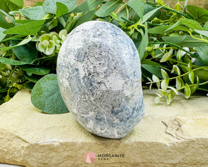 Celestite Geode Druzy Crystal Egg No. 2 – 4" x 3.7" x 2.2" | 1272 g Sky Blue Egg for Meditation, Healing, Decor