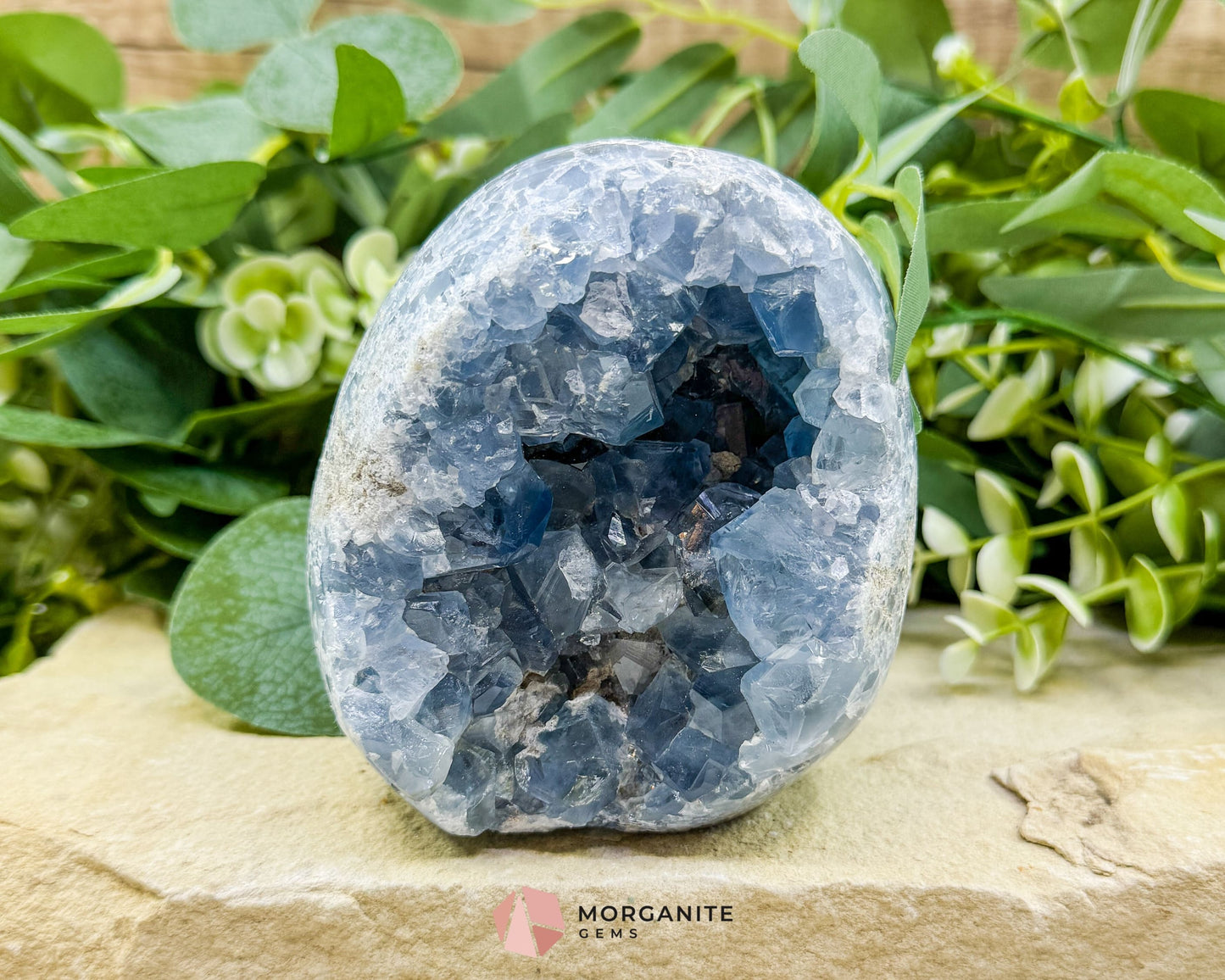 Celestite Geode Druzy Crystal Egg No. 2 – 4" x 3.7" x 2.2" | 1272 g Sky Blue Egg for Meditation, Healing, Decor