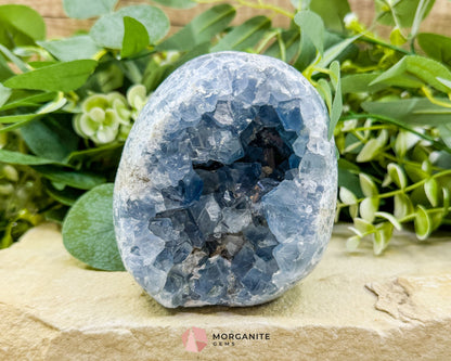 Celestite Geode Druzy Crystal Egg No. 2 – 4" x 3.7" x 2.2" | 1272 g Sky Blue Egg for Meditation, Healing, Decor