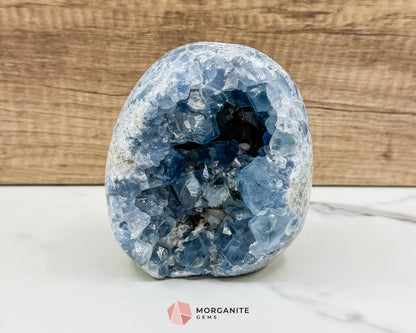 Celestite Geode Druzy Crystal Egg No. 2 – 4" x 3.7" x 2.2" | 1272 g Sky Blue Egg for Meditation, Healing, Decor
