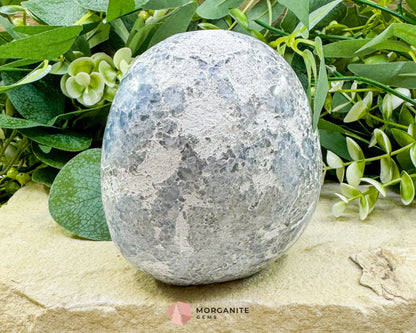 Celestite Geode Druzy Crystal Egg No. 2 – 4" x 3.7" x 2.2" | 1272 g Sky Blue Egg for Meditation, Healing, Decor