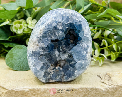 Celestite Geode Druzy Crystal Egg No. 2 – 4" x 3.7" x 2.2" | 1272 g Sky Blue Egg for Meditation, Healing, Decor