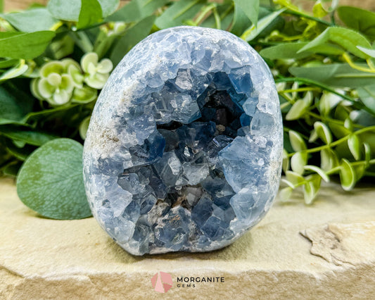 Celestite Geode Druzy Crystal Egg No. 2 – 4" x 3.7" x 2.2" | 1272 g Sky Blue Egg for Meditation, Healing, Decor