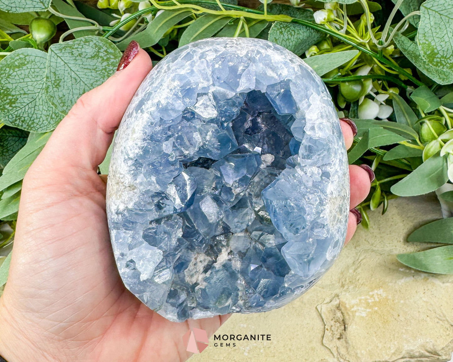Celestite Geode Druzy Crystal Egg No. 2 – 4" x 3.7" x 2.2" | 1272 g Sky Blue Egg for Meditation, Healing, Decor