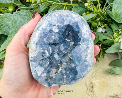 Celestite Geode Druzy Crystal Egg No. 2 – 4" x 3.7" x 2.2" | 1272 g Sky Blue Egg for Meditation, Healing, Decor
