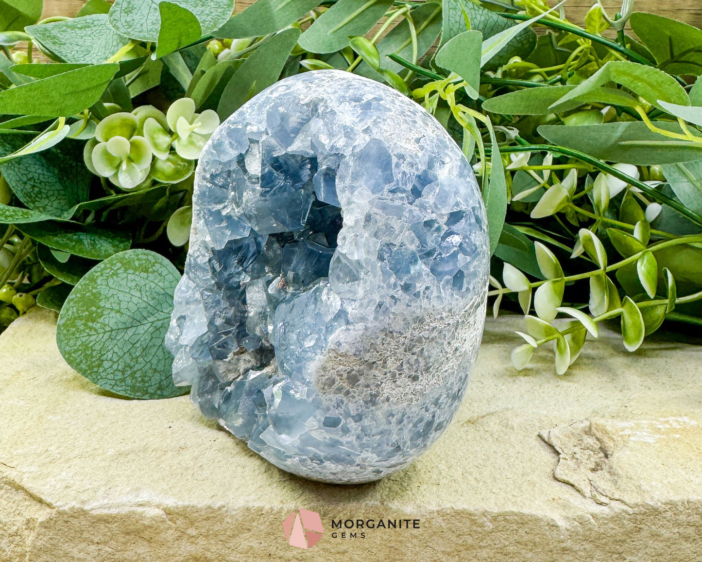 Celestite Geode Druzy Crystal Egg No. 2 – 4" x 3.7" x 2.2" | 1272 g Sky Blue Egg for Meditation, Healing, Decor