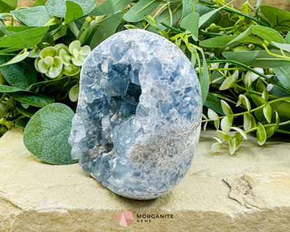 Celestite Geode Druzy Crystal Egg No. 2 – 4" x 3.7" x 2.2" | 1272 g Sky Blue Egg for Meditation, Healing, Decor