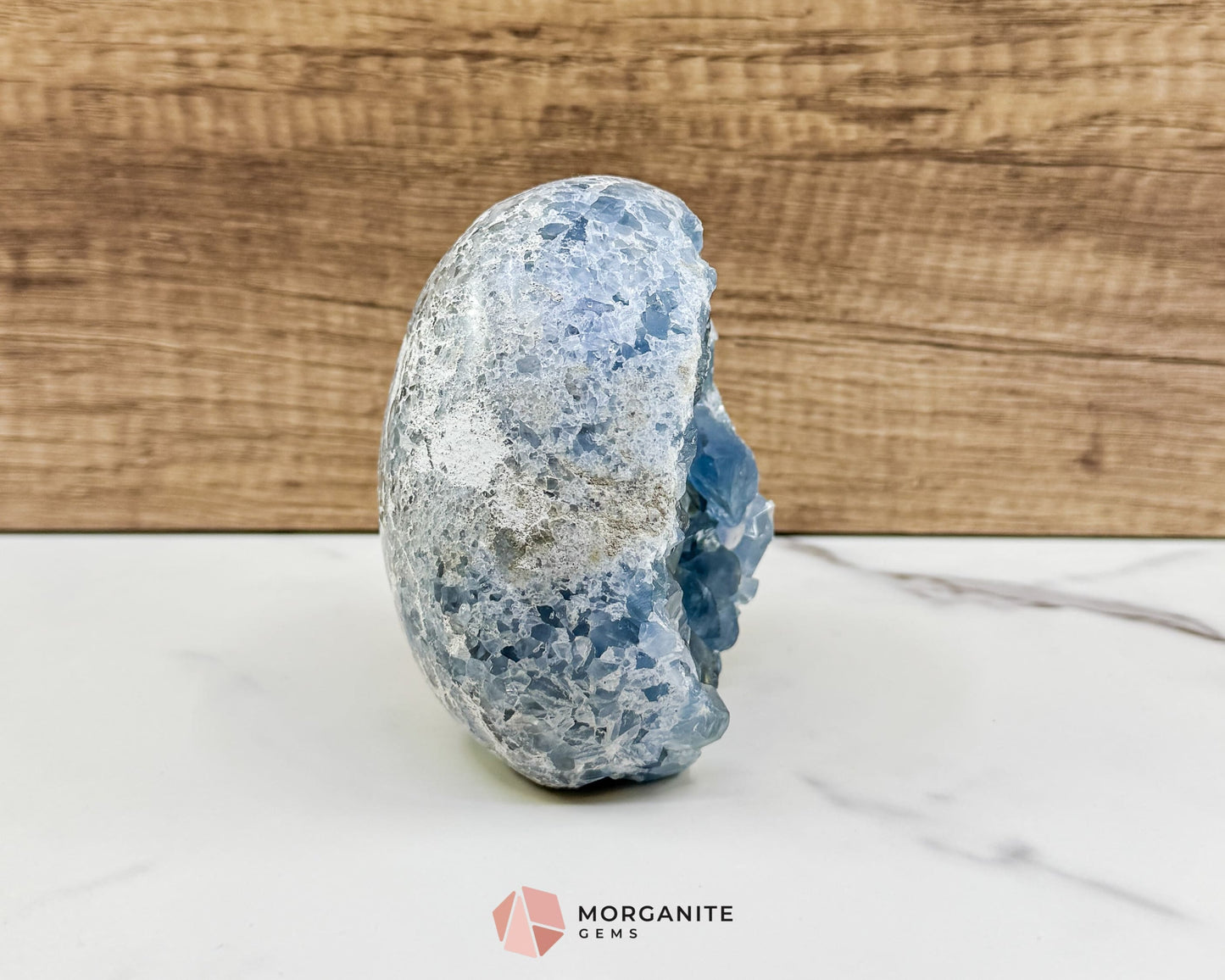 Celestite Geode Druzy Crystal Egg No. 2 – 4" x 3.7" x 2.2" | 1272 g Sky Blue Egg for Meditation, Healing, Decor