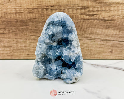 Celestite Geode Druzy Crystal Egg No. 3 – 4.5" × 3.4" × 1.7" | 776 g Sky‑Blue Specimen