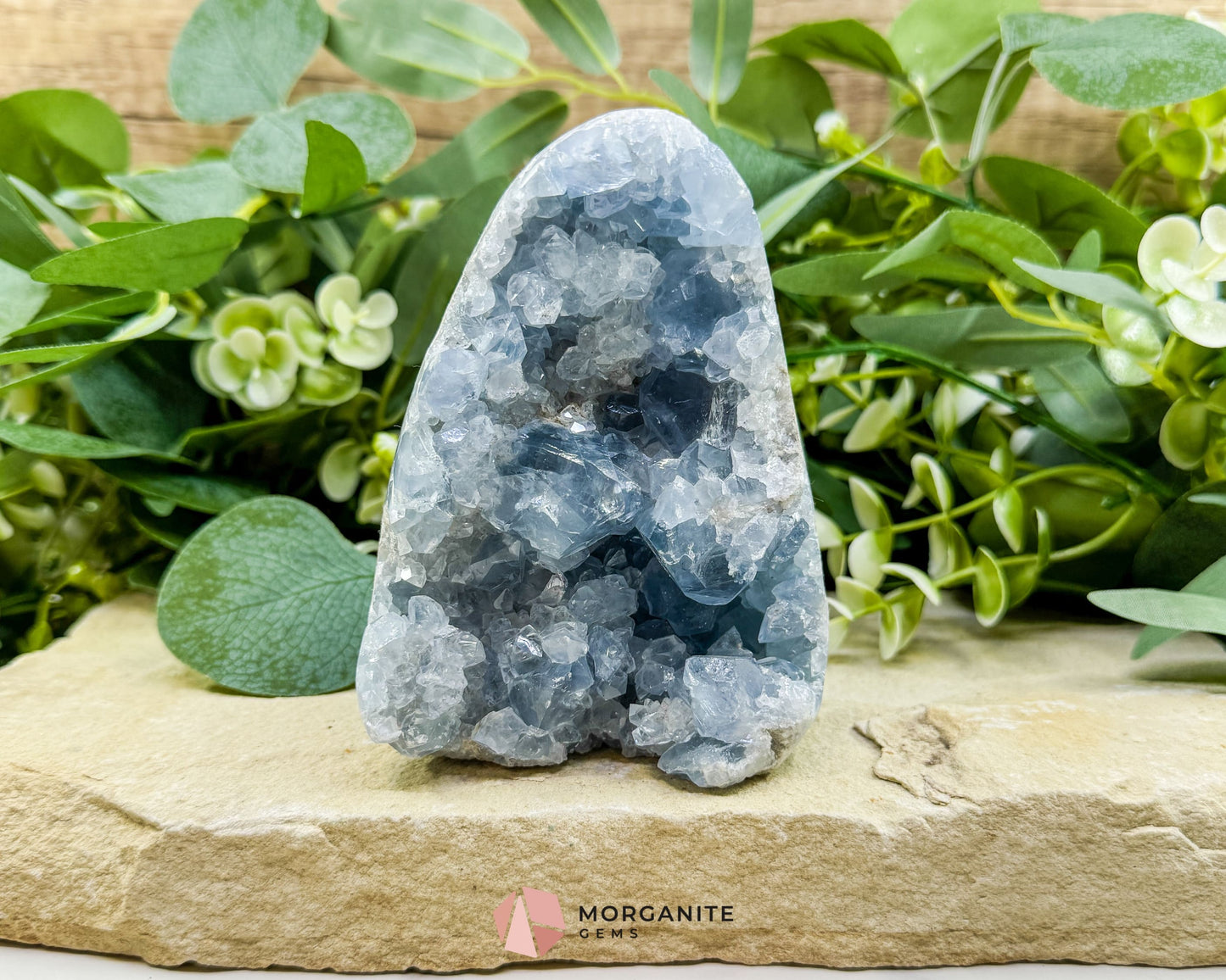 Celestite Geode Druzy Crystal Egg No. 3 – 4.5" × 3.4" × 1.7" | 776 g Sky‑Blue Specimen
