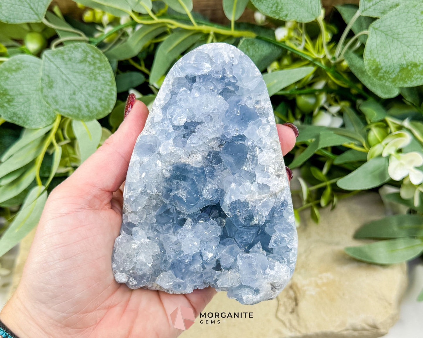 Celestite Geode Druzy Crystal Egg No. 3 – 4.5" × 3.4" × 1.7" | 776 g Sky‑Blue Specimen