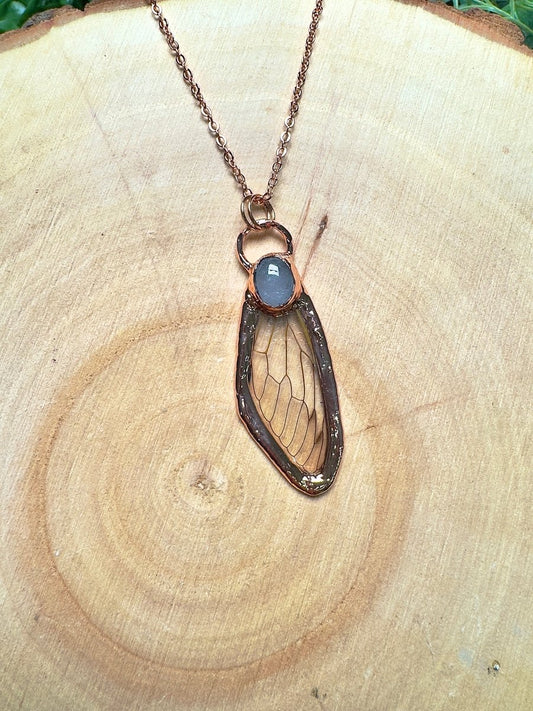 Cicada Wing and Rose Quartz Necklace