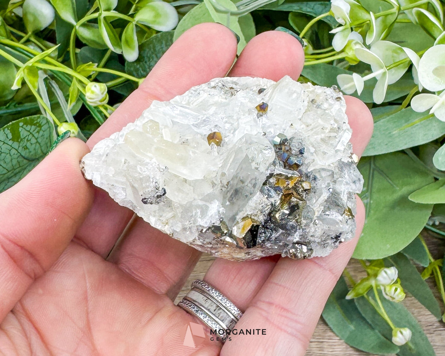 Clear Quartz with Pyrite Mineral Specimen – 120g Natural Cluster for Energy, Clarity & Abundance