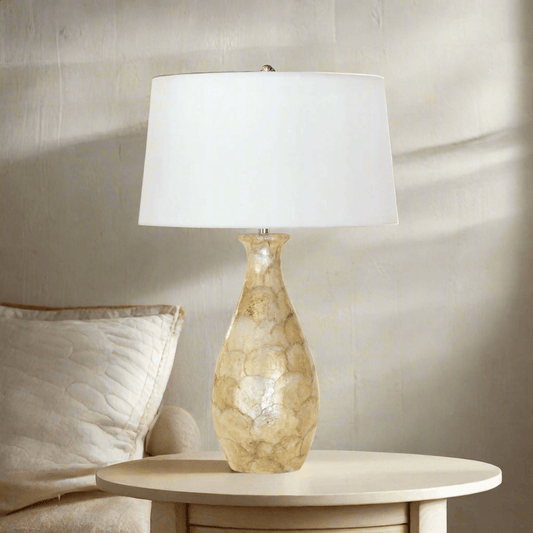 Coastal Pearl Capiz Shell Table Lamp with Linen Shade