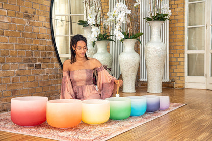 7 Chakra Color Quartz Crystal Singing Bowls Set (8"-14") – Gradient Chakra Healing Set
