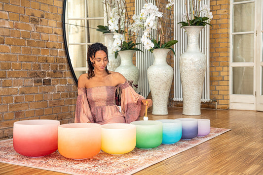 7 Chakra Color Quartz Crystal Singing Bowls Set (8"-14") – Gradient Chakra Healing Set