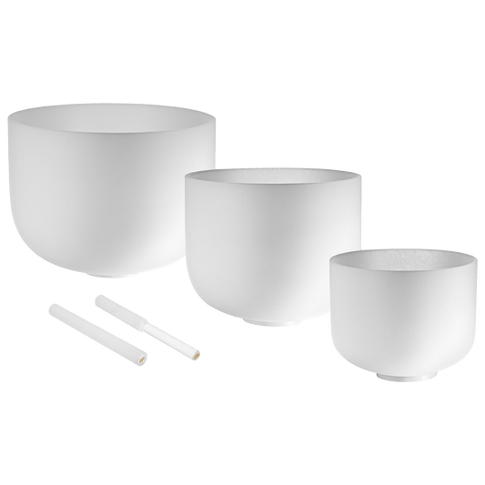 432 Hz Crystal Singing Bowls – 3-Piece Pure Harmony Set (8” F4, 10” D4, 12” C4)