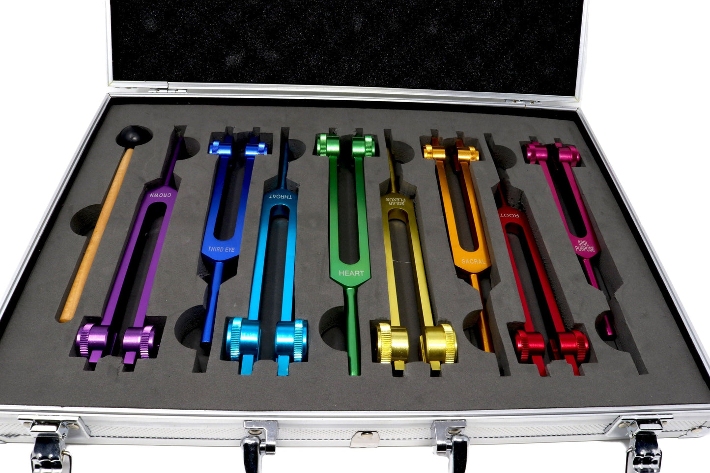 Rainbow Colored Metal Tuning Forks - Set of 8