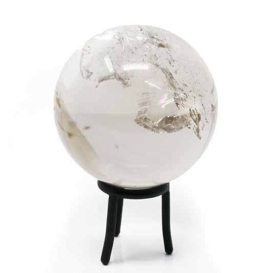 Quartz Sphere – Clear with Slight Smoky Hue on Lucite Ring Stand