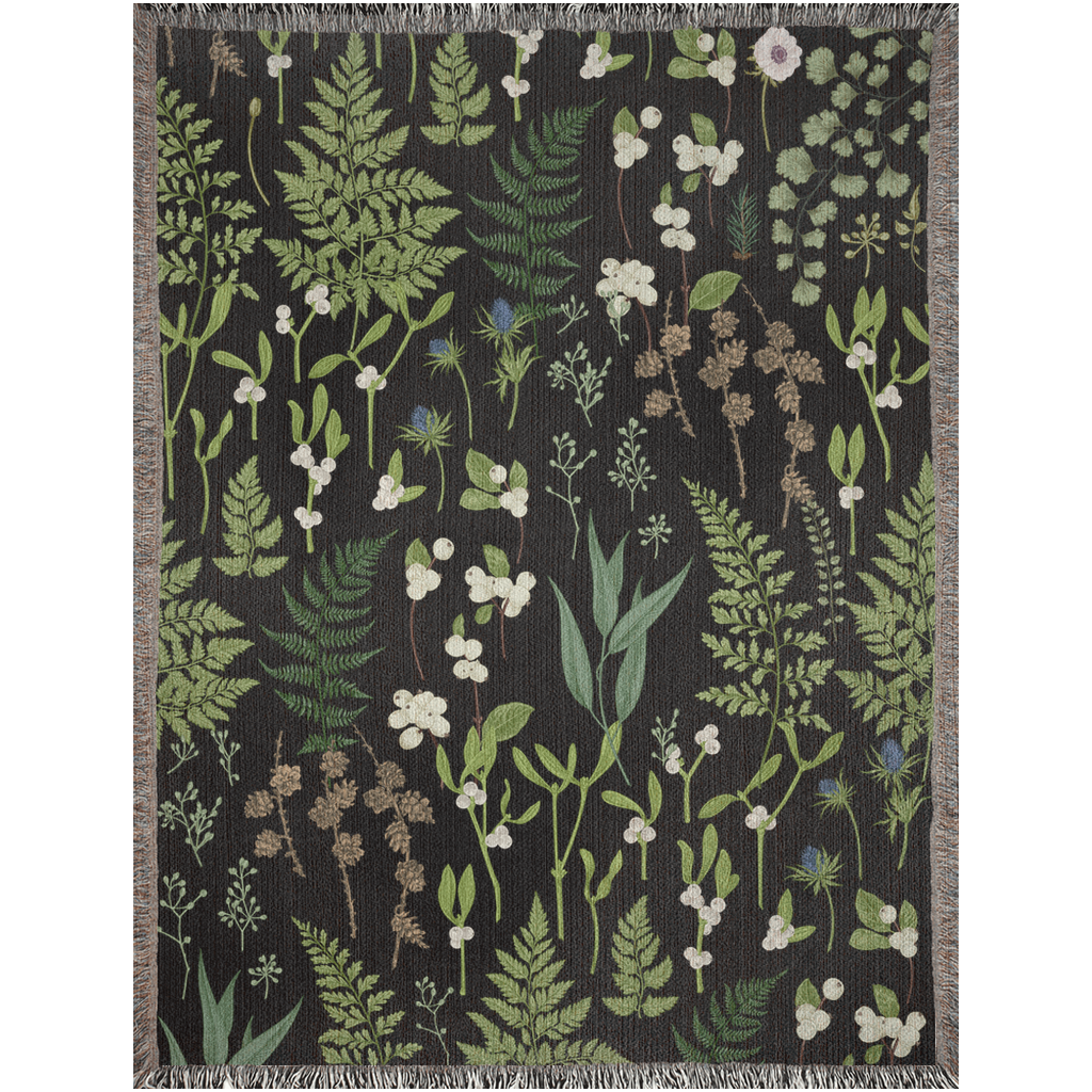 Plant Leaves Woven Blanket With Wild Flowers. Botanical Blanket For Plant Lover. Mothers Day Gift For Plant Lady Or Garden Lover. Wildflower