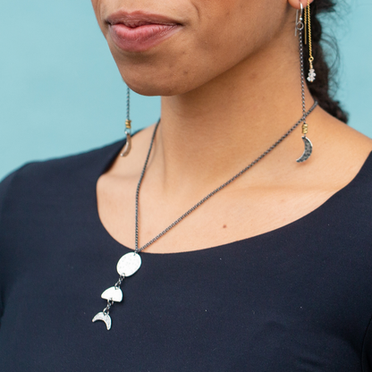 Silver Vertical Moon 3-Phase Necklace