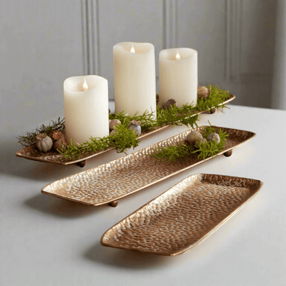 Decorative Gold Trays in Hammered Metal (Set of 3)