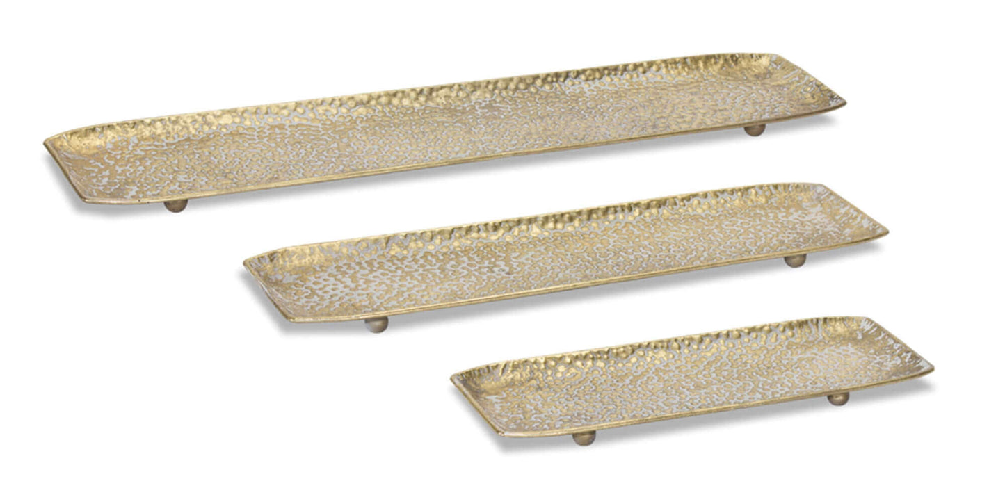 Decorative Gold Trays in Hammered Metal (Set of 3)