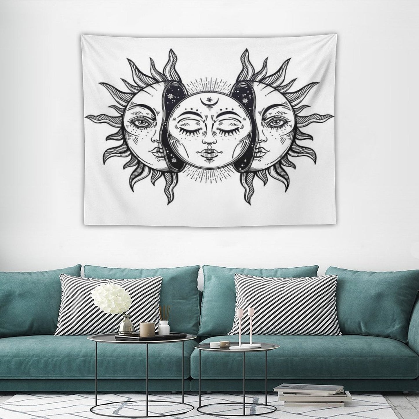 Vintage Solar Eclipse Sun And Moon Tapestry
