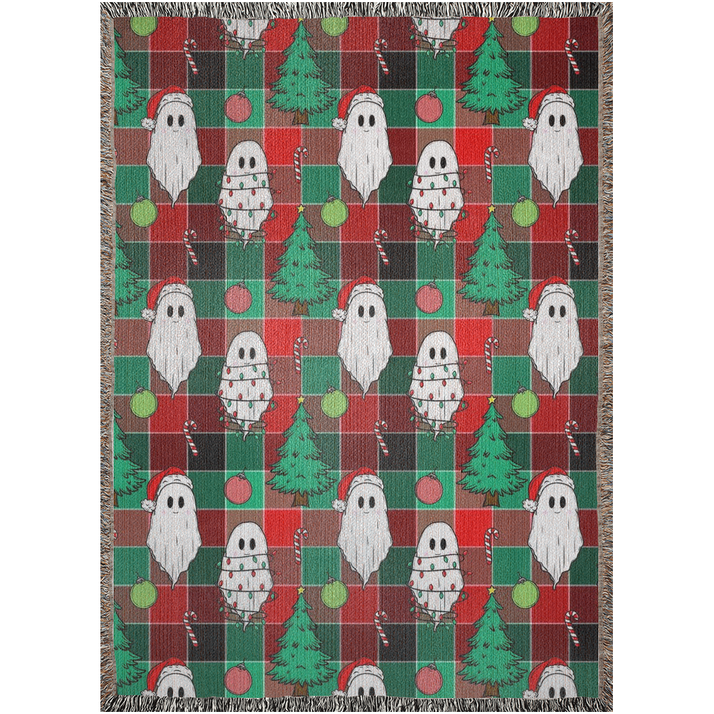 50x60” Christmas ghosts Woven Blanket with Christmas decor for holiday season. Clearance