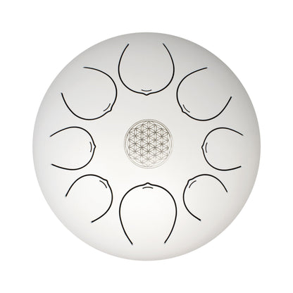 30cm Pentatonic Steel Tongue Drum – White Flower of Life Design with Travel Bag