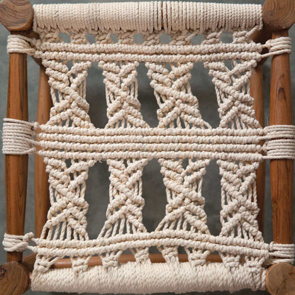 Farmhouse Handmade Macramé Wooden Footstool