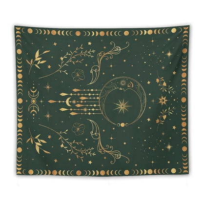 Sage Green & Gold Moon Tapestry