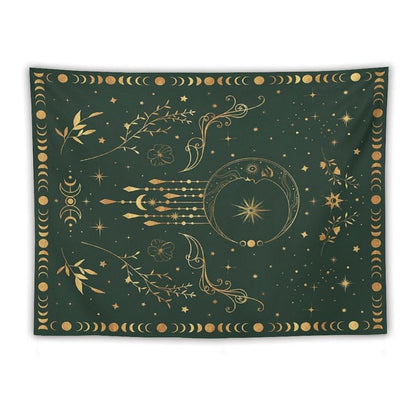 Sage Green & Gold Moon Tapestry