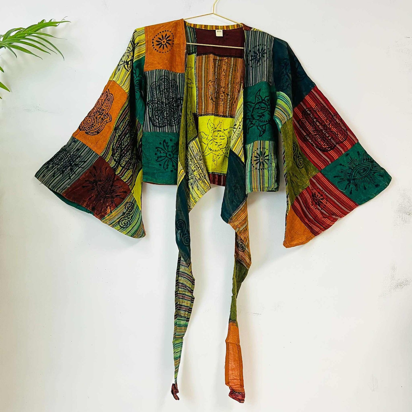 Patchwork Cotton  Bell Sleeve Wrap Top