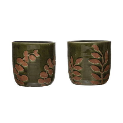 Terracotta Planter with Green Foliage Print – 2 Styles