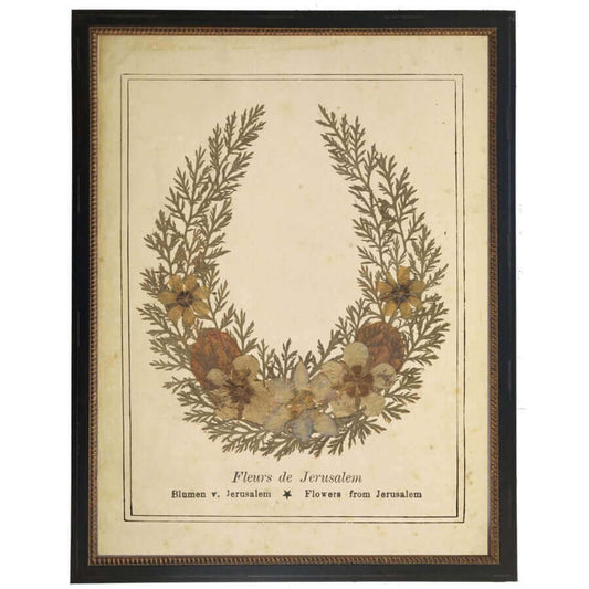 Flowers from Jerusalem Victorian Vintage Bookplate Print in Black Beaded Frame