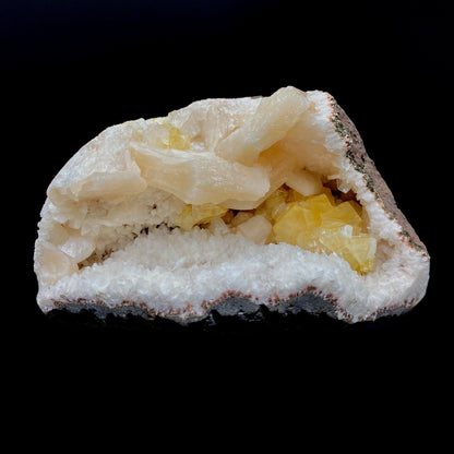 Fluorescent Powellite with Stilbite Inside Heuladnite Geode # Q8