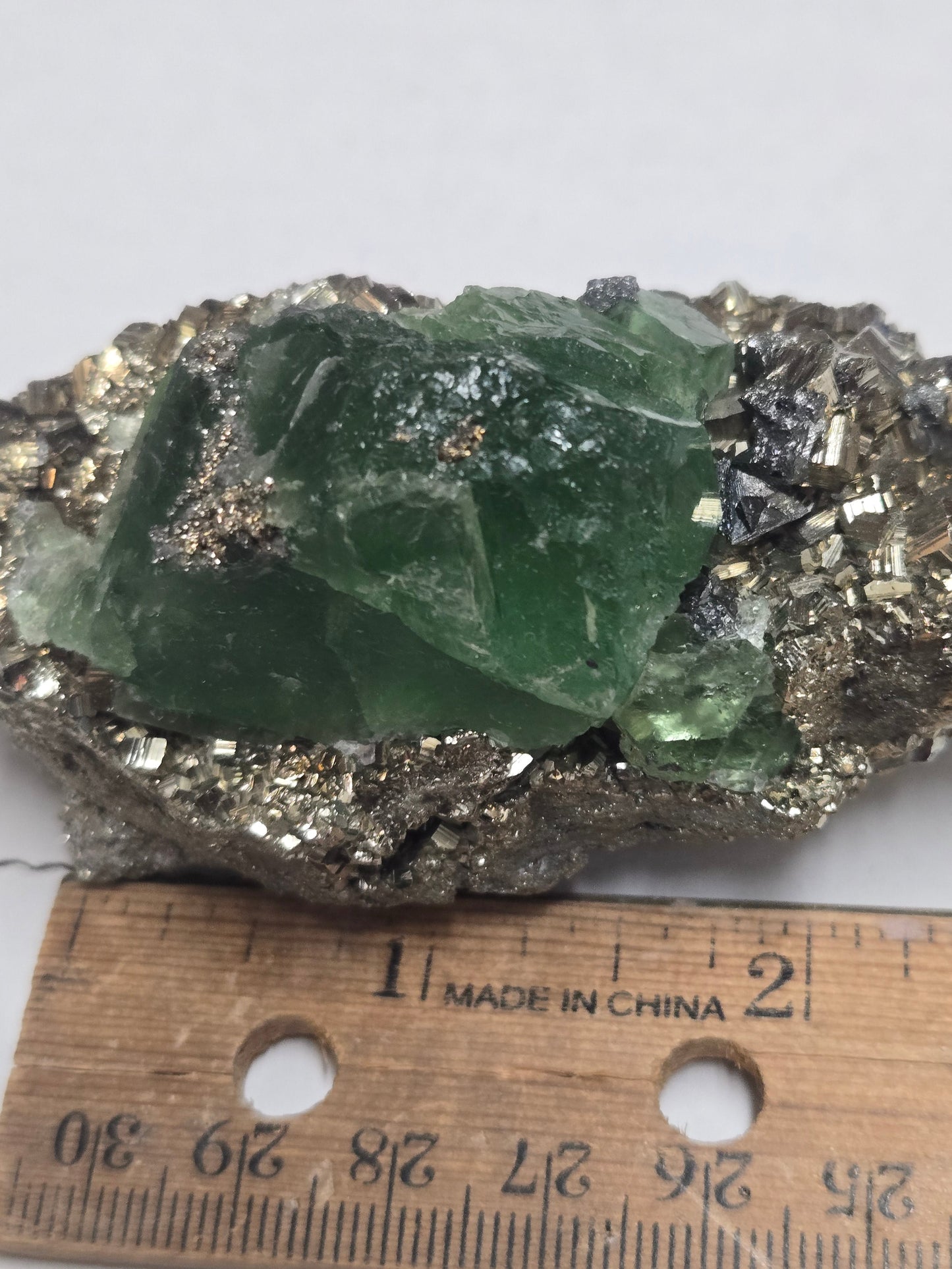 Fluorite with Pyrite – "The Leprechaun Stone" | 2" Specimen from Peru