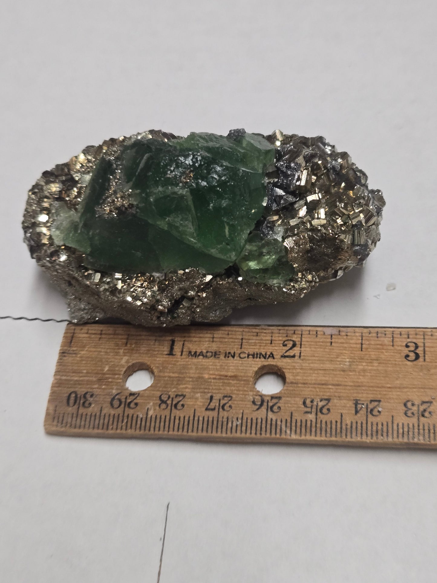 Fluorite with Pyrite – "The Leprechaun Stone" | 2" Specimen from Peru